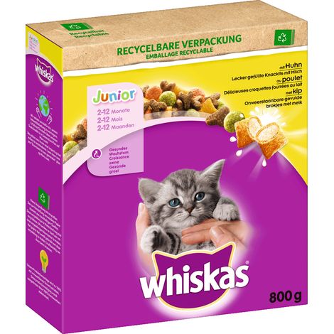 Whiskas Trockenfutter Junior 2-12 Monate mit Huhn 800 g (1/2)