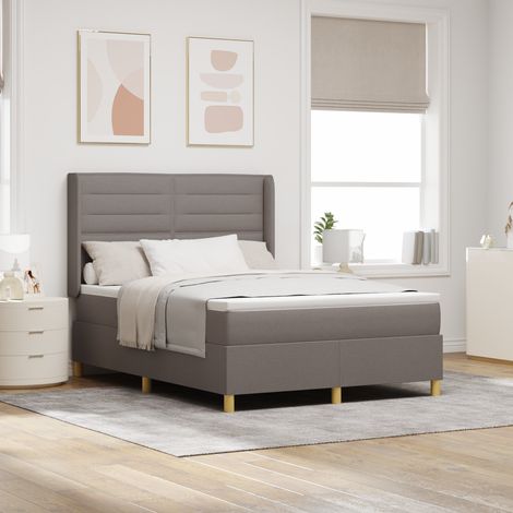 Box Spring Bed with LED Strip Lights Taupe 140 x 200 cm Fabric vidaXL (1/5)