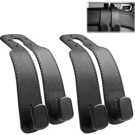 Ganci per poggiatesta auto, 2 ganci doppi per sedile auto, ganci portaoggetti in pelle, organizer per sedile auto, gancio per borsa (1/5)