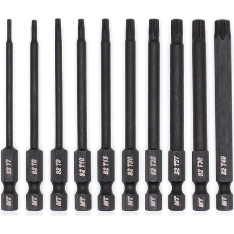 Torx-Bit-Set für Schraubendreher, Bohrmaschinen und Schlagschrauber, temperaturbeständig, fortschrittliche Wärmebehandlung, Phosphatbeschichtung, 8 cm, 10-teilig (1/5)