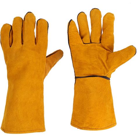 Gants de soudage en cuir résistants à la chaleur et au feu, 35 cm, protection thermique pour cheminées, barbecues et soudage (Jaune) (1/5)