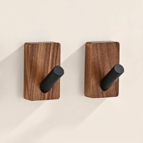 Set aus 2 Wandhaken aus Holz zum Aufhängen, dekorative Haken aus Walnussholz für Handtücher, Kleidung, Decken, Hüte, Rucksäcke, Bademäntel (1/4)