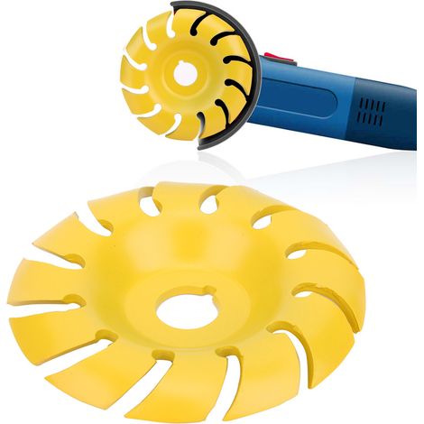Disque à tronçonner jaune pour le travail du bois, 12 dents, 90x16 mm, adapté aux meuleuses d'angle et aux outils de travail du bois. (1/5)