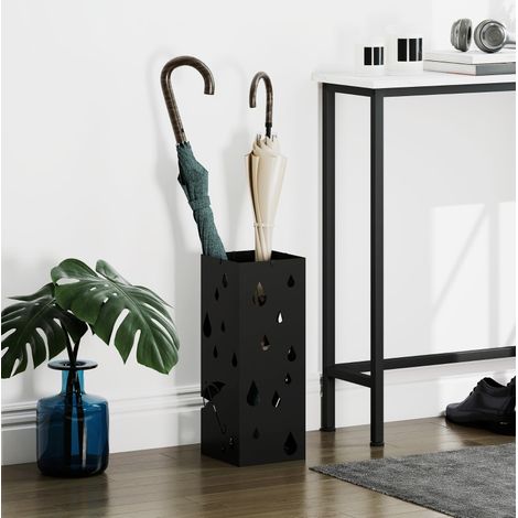 Porte-parapluies 15,5x15,5x40 cm en acier noir avec bac d’égouttage, pour entrée – MEUBLIV (1/5)