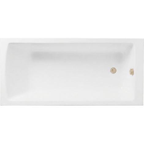 Baignoire droite rectangulaire 170x75cm avec pieds VITRA Neon blanc + Vidage WIRQUIN volet et clapet Doré