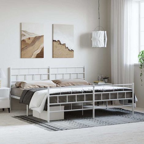 vidaXL Metal Bed Frame without Mattress with Footboard White 193x203cm (1/5)