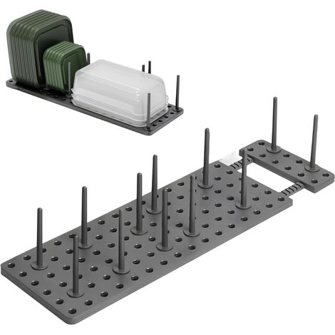 Égouttoir Réglable pour Assiettes et Vaisselle, avec 12 Colonnes de Support, Gris Assiettes, Tasses Couvercles, Organisateur Cuisine Tiroir -'Parent'-'-