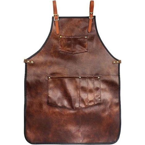 Tablier chef cuir imperméable, poches, sangles croisées, cuisine barbecue barbier barista (1/4)