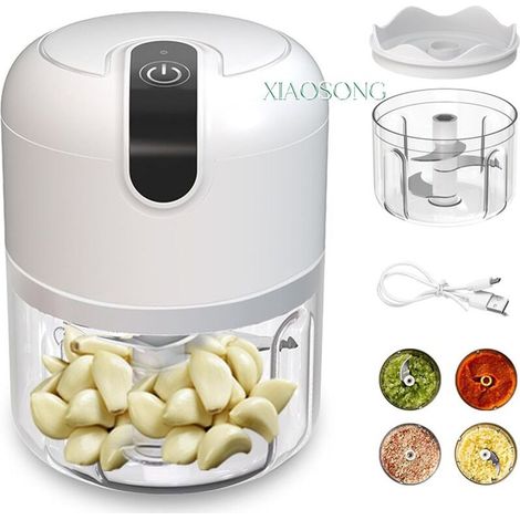 Mini hachoir alimentaire 250 ml - Mini hachoir avec batterie rechargeable via port de charge USB Type-C - Robot alimentaire portable avec 3 mélangeurs tranchants - Processeurs alimentaires-KZQ