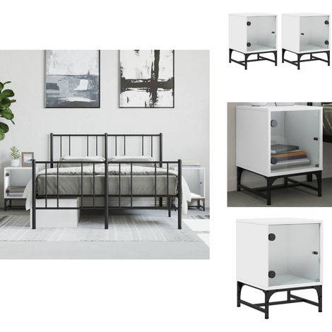 Tables de chevet avec portes en verre 2 pcs blanc 35x37x50 cm - Table De Chevet - Meubles De Chambre - Commode - Buffet - Rangement Intérieur (1/5)