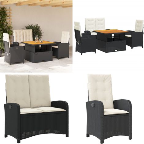 Ensemble à manger de jardin 4 pcs avec coussins noir - Chaise de jardin - Banc de jardin (1/5)