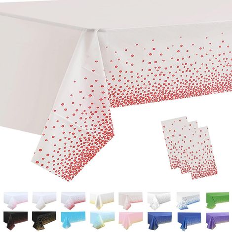 3er Pack Tischdecke Rechteckig 137x274cm Weiß mit Punkten, Wasserdicht