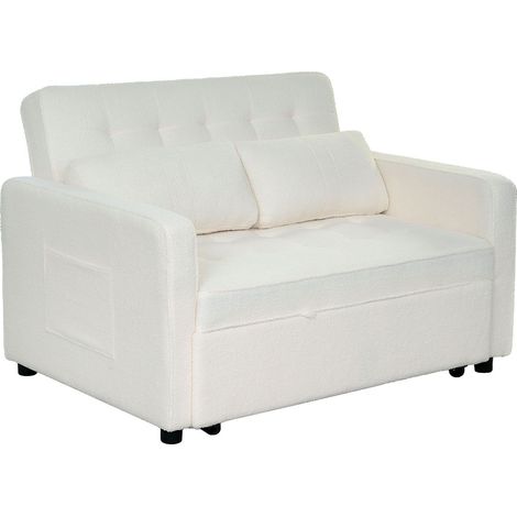 Canapé convertible 2 places Komaria Tissu bouclette Crème (1/5)
