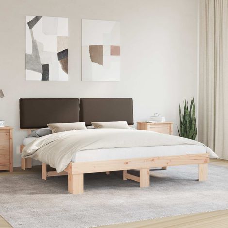 Estructura de Cama con Cabecera Tapizada Taupé 180 x 200 cm