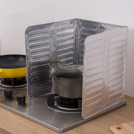 Pare-éclaboussures 3 faces, protection anti-projections de cuisine, plaque pliable en aluminium, protection anti-huile (1/5)