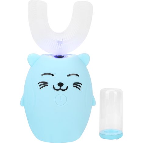 Brosse à dents électrique automatique en U pour enfants, nettoyeur buccal sonique imperméable, bleu, adapté aux 2-6 ans, lot de 2 pièces (1/5)