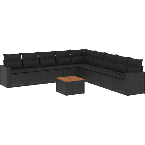 Set Divani da Giardino 10pz con Cuscini in Polyrattan Nero vidaXL (1/5)