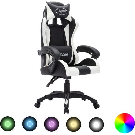 Fauteuil de jeux vidéo avec LED RVB Blanc et noir Similicuir