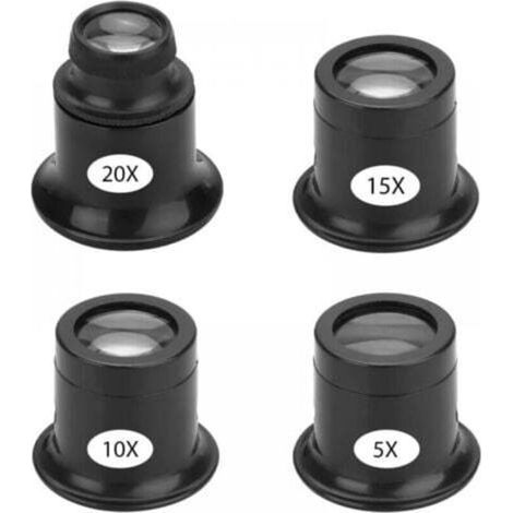 Set of 4 Portable Jeweler's Loupes, Watchmaker's Loupes with Different Magnifications: 5X, 10x, 15x, 20x Eye Wearing Magnifiers for Jeweler's Watch and Clock Repair Kits (1/4)