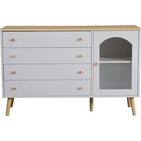 Commode moderne 120x40x77.5cm, 4 tiroirs larges, blanc (1/5)