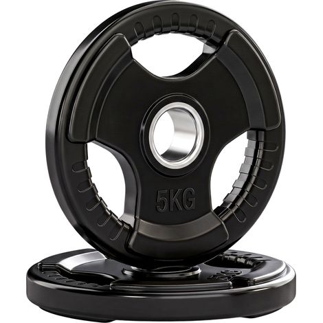 Disques de poids - SPORTNOW - 2 x 5 kg - trois poignées avec trous de Ø 50 mm - fonte, caoutchouc - noir