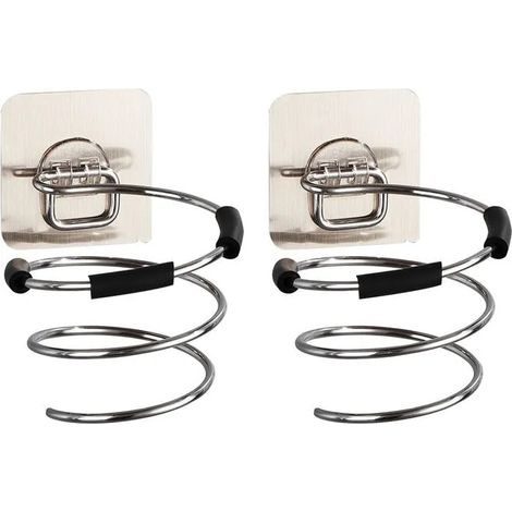 zhan-Support pour sèche-cheveux, support pour fer à lisser 2 pièces, acier inoxydable, sans perforations (1/5)