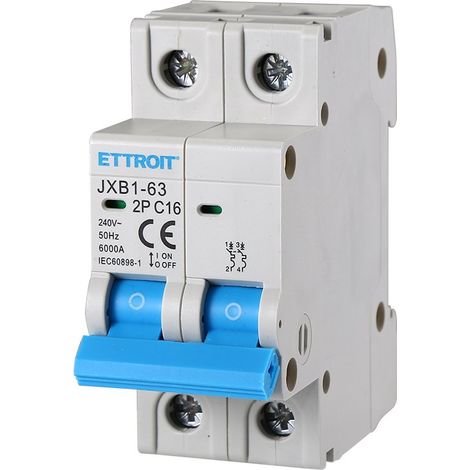 ETTROIT Interruttore magnetotermico 2P 16A 6Ka 220V 2 Moduli DIN JX121660