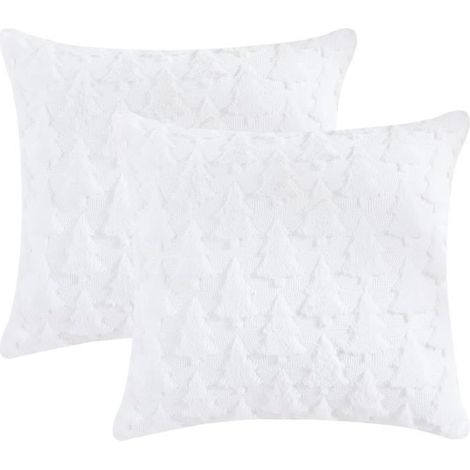 Set mit 2 Weihnachtskissenbezügen 45x45 cm – Weißer Plüschbezug für winterliche Dekoration