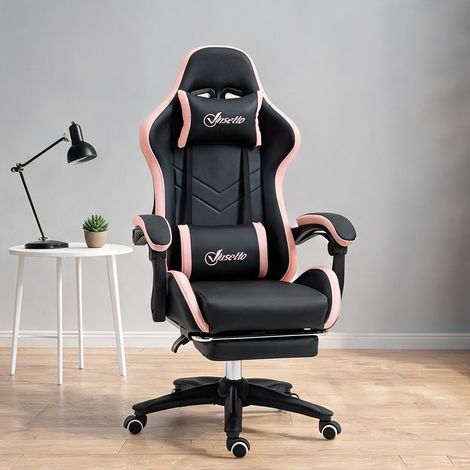 Chaise de bureau coloris noir rose 65 x 65 x 129 cm (1/5)