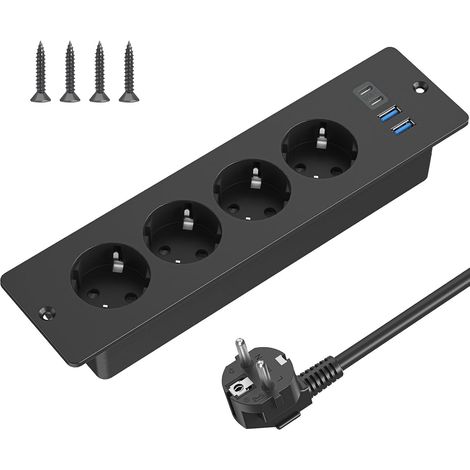 1 Prise Encastrée 4 Voies, 2 USB-A Et 2 USB-C, Câble 2 M, Pour Bureau Et Salon (1/5)