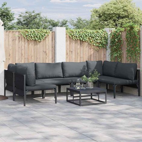 Conjunto de sofás de jardín con cojín 6 pcs Negro Acero vidaXL (1/5)