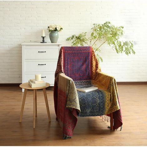 Chenille Retro Tribal Pattern Jacquard Art Tassel Casual Sofa Throw Cotton Blanket for Bed Sofa Couch Soft Chair (1/5)