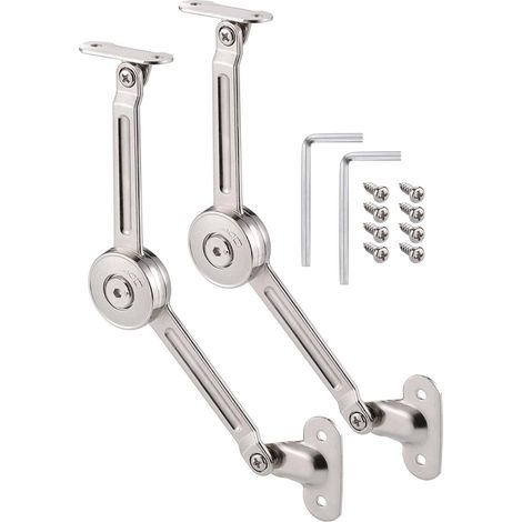 Lot de 2 charnières de support de couvercle à fermeture amortie avec vis,finition nickel satiné,pour armoire ou coffre à jouets. (1/5)