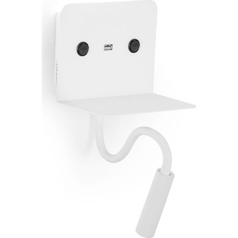 Applique murale chambre avec liseuse LED 3W – Bras articulé – Port USB pour recharge – Lumière chaude 3000K – Angle d'ouverture 30º (1/5)