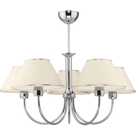 Lampadario 5 luci cromato paralumi ecru E27 Begamo