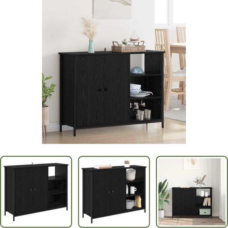 Holzwerkstoff - Sideboard Schwarz Eichen-Optik 100 x 33 x 75 cm Holzwerkstoff (1/5)