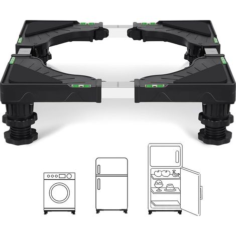 Support Machine à Laver avec 4 pieds rembourrés verrouillables, Réglable Largeur 40-62cm et Hauteur 10-12.5cm, Socle Lave Linge Charge 200KG, Bases de Réfrigérateur et Sèche-Linge, Noir (1/5)