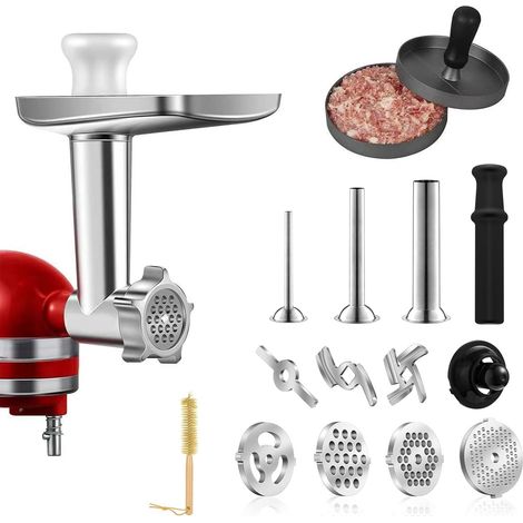 Accessoire Hachoirs à Viande, en Acier Inoxydable avec Disques de Hachage Tubes de Farce à Saucisses Machine à Hamburger pour Hacher la Viande Transformer les Fruits les Légumes (1/5)