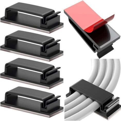 10 selbstklebende Kabelmanagement-Clips, robuste Halterungen, für Fernseher, PC, Laptop, Ethernet-Kabel, Zuhause, Büro (Schwarz) (1/4)