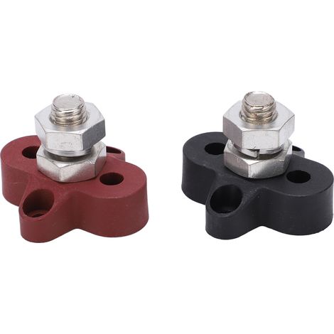 Lot de 2 bornes de jonction M10 pour batterie, isolées et métalliques, supportant jusqu'à 48 V CC pour voitures, camping-cars et quads. (1/5)