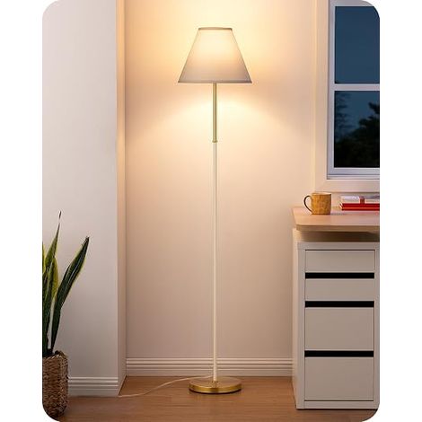 Retro Floor Lamp for Living Room, Cotton Linen and Metal Frame, 2700K LED Bulb Included, E27 Floor Lamp for Children's Room, Bedroom and Reading Corner (White) (1/5)