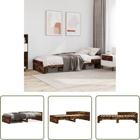 The Living Store Cadre de lit sans matelas chêne fumé 100x200 cm bois ingénierie - Cadre De Lit - Lit Enfant - Lit Simple - Bois D'ingénierie - Sommier À Lattes (1/5)