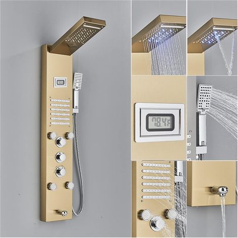 Ensemble de Douche mitigeur thermostatique Intelligent Panneau de Douche LED Robinet Pluie pommeau de Douche avec Spa Massage Jet Affichage numérique Montage Mural Salle de Bain système de Colonne de (1/5)