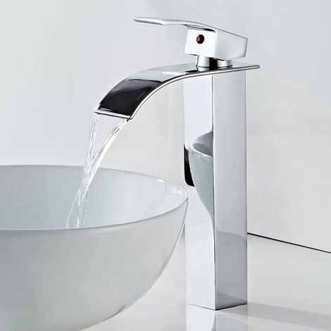Robinet Salle Bain Cascade,Robinet Lavabo Cascade avec bec Hauteur Mitigeur Lavabo Cascade Chaude et Froide Réglable Mitigeur Salle Bain en Inox (1/5)