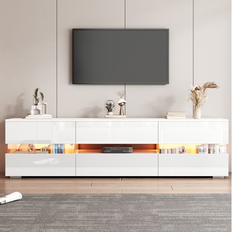 Mobile TV 160 x 39 x 45 cm con LED, 2 ante, 1 cassetto e nicchia aperta, bianco DESVIAE (1/5)
