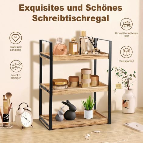 Étagère de rangement imperméable à 3 étages en bois - Brûlage facile - Étagère de salle de bain - Étagère de cuisine en métal - 33 x 17 x 43 cm - Pour salle de bain, cuisine, buanderie (1/5)