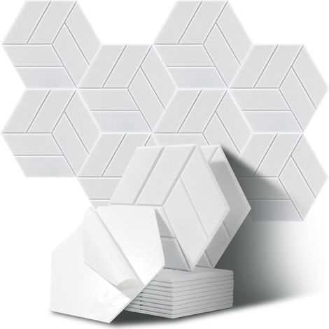 Paneles acústicos hexagonales para estudios, oficinas y salas de juegos, paquete de 12 unidades, color blanco (30 x 26 x 0,9 cm) (1/5)