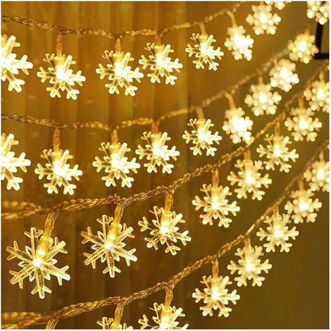 Guirlande lumineuse de Noël en forme de flocons de neige, blanc chaud, à piles : 3 mètres, 20 lumières (1/5)
