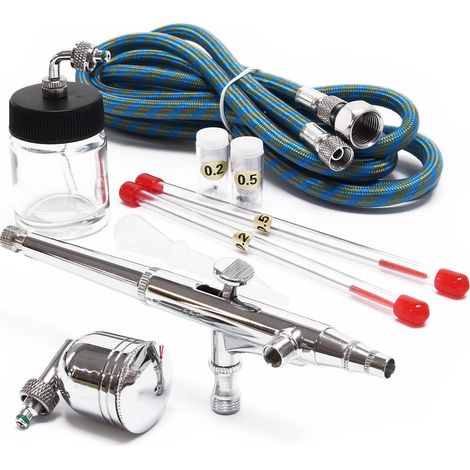 Wiltec Kit Pistolet aérographe professionnel Modèle 134K – Action double DA – avec Buses 0,2 / 0,3 / 0,5 mm – Godets 7 / 20 ml – Tatouage, bronzage, maquillage, modélisme airbrush