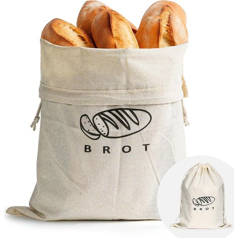 Wiederverwendbarer Brotbeutel aus Leinen und Baumwolle für die Langzeitlagerung, hält Lebensmittel frisch, wiederverwendbarer Gefrierbeutel mit Kordelzug, 30 x 40 cm
